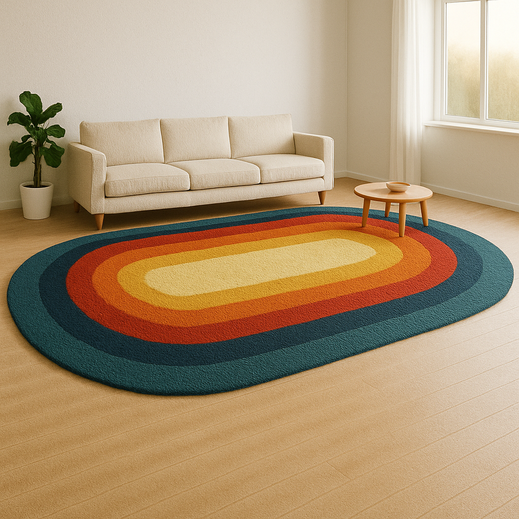 Vintage 70's Oval Rug – Retro Rainbow Gradient