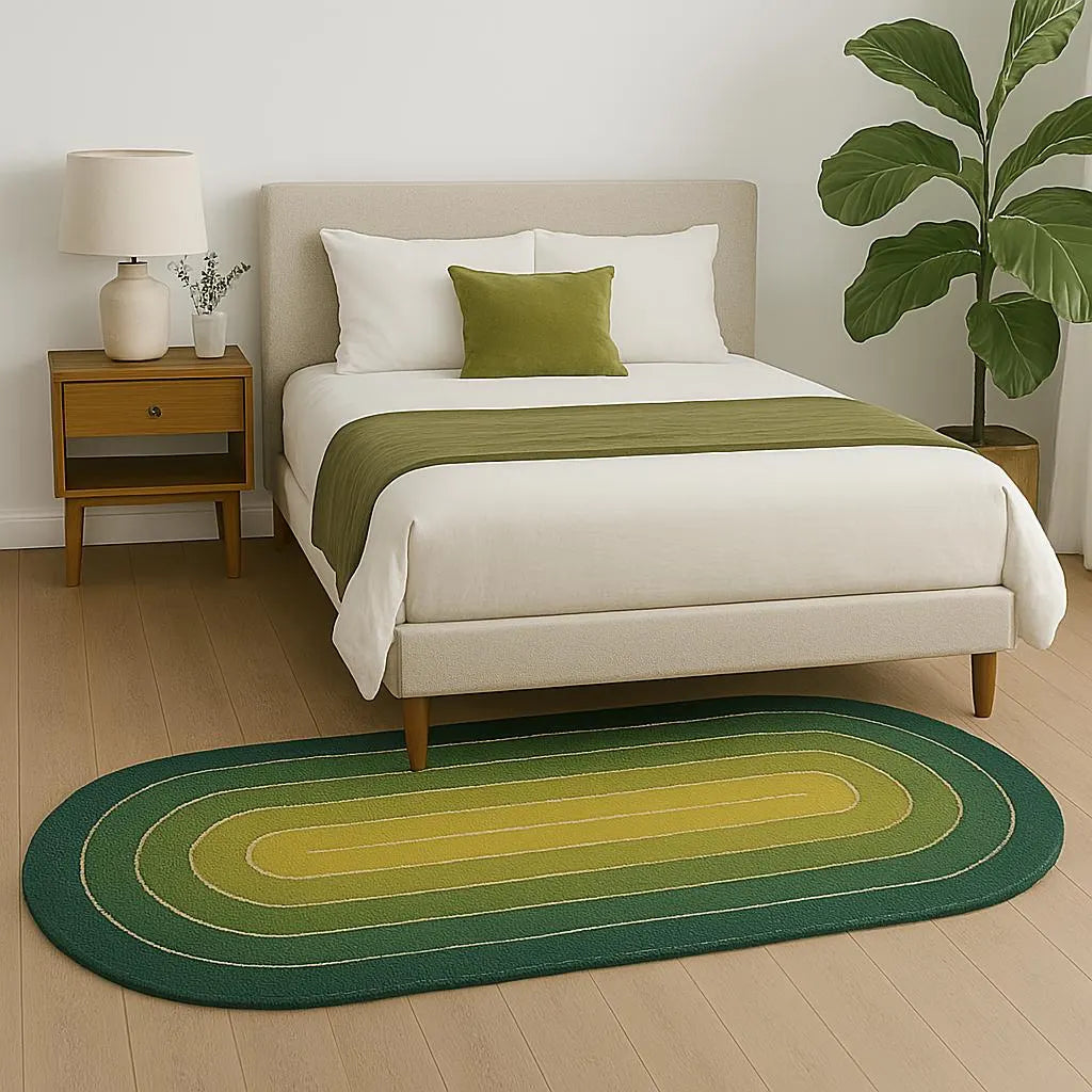 Vintage 70s Oval Rug – Green Gradient Retro Mood