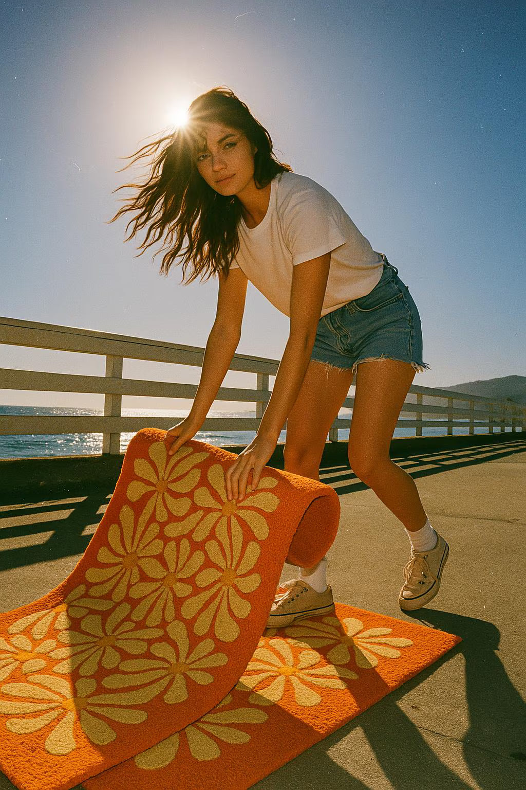 Vintage Flower Power Rug – 70s Retro Orange