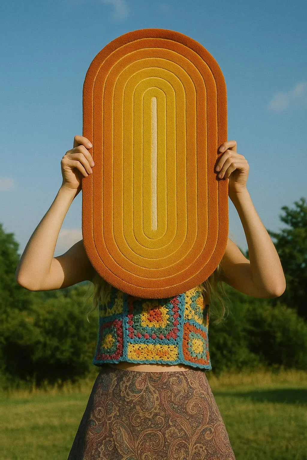 Oval carpet Vintage 70's - Retro Sunset gradient