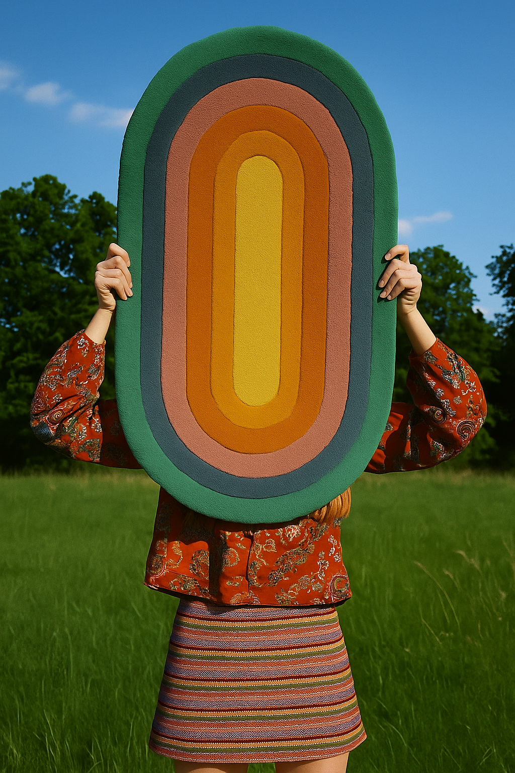Vintage 70's Oval Rug – Retro Rainbow Gradient