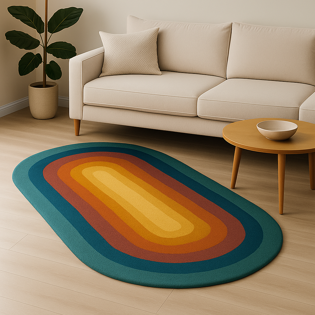 Vintage 70's Oval Rug – Retro Rainbow Gradient
