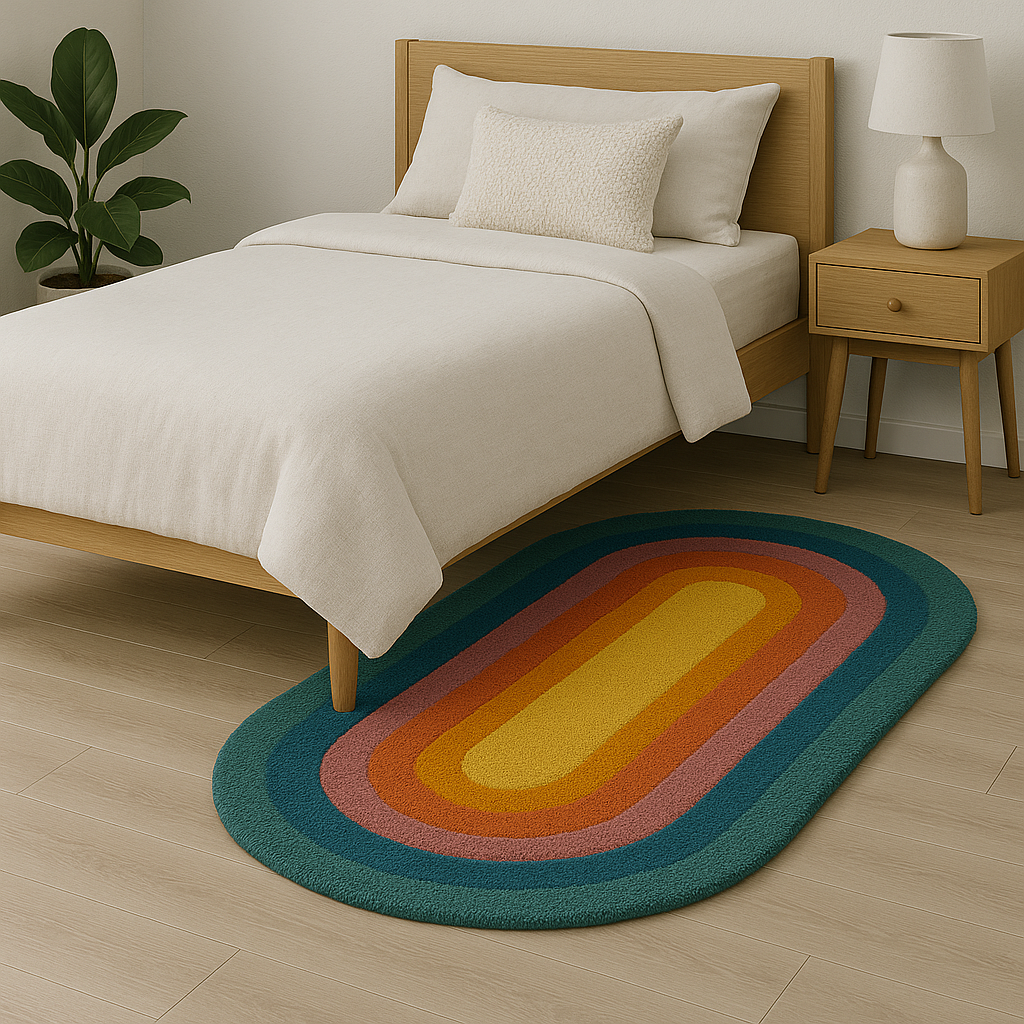 Vintage 70's Oval Rug – Retro Rainbow Gradient