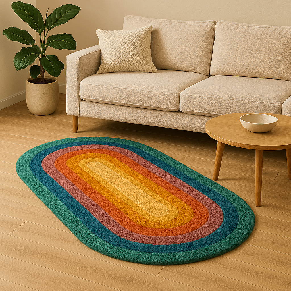 Vintage 70's Oval Rug – Retro Rainbow Gradient