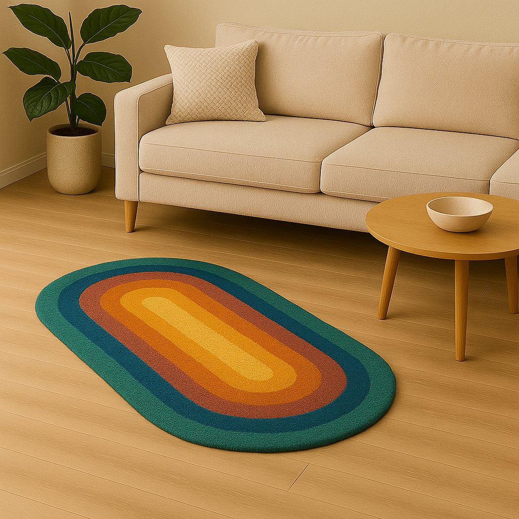 Vintage 70's Oval Rug – Retro Rainbow Gradient