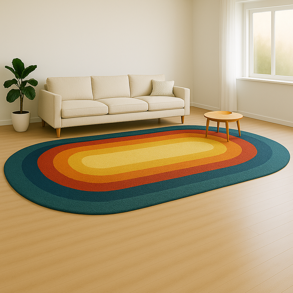 Vintage 70's Oval Rug – Retro Rainbow Gradient