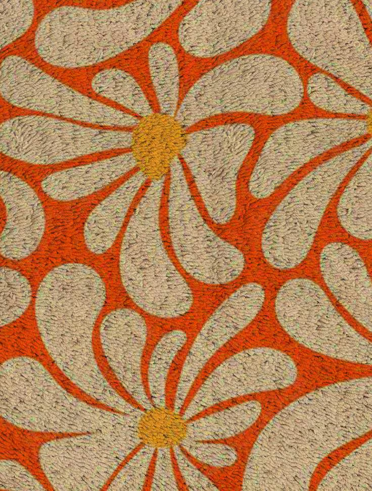 Vintage Flower Power Rug – 70s Retro Orange