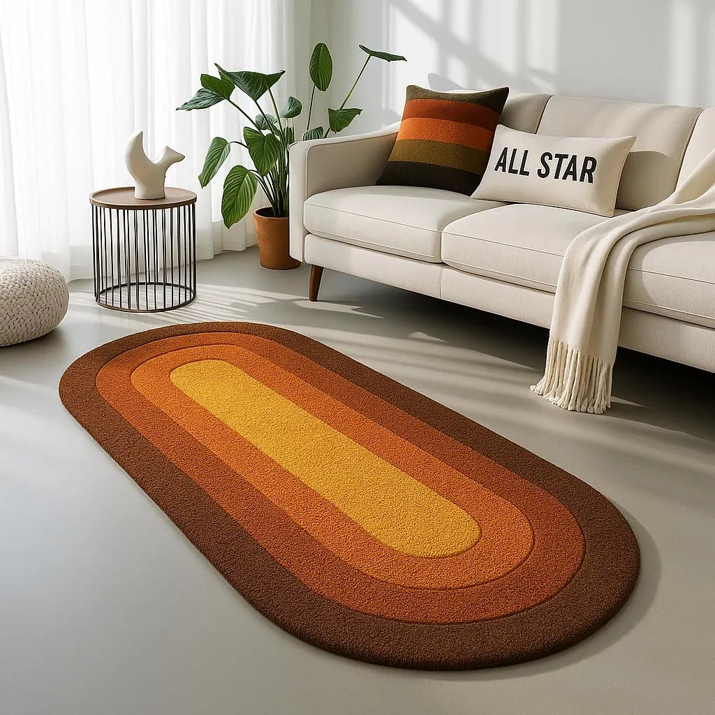 Vintage 70's Oval rug - Brown Retro gradient