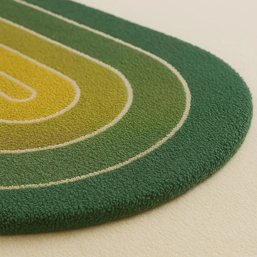 Vintage 70s Oval Rug – Green Gradient Retro Mood