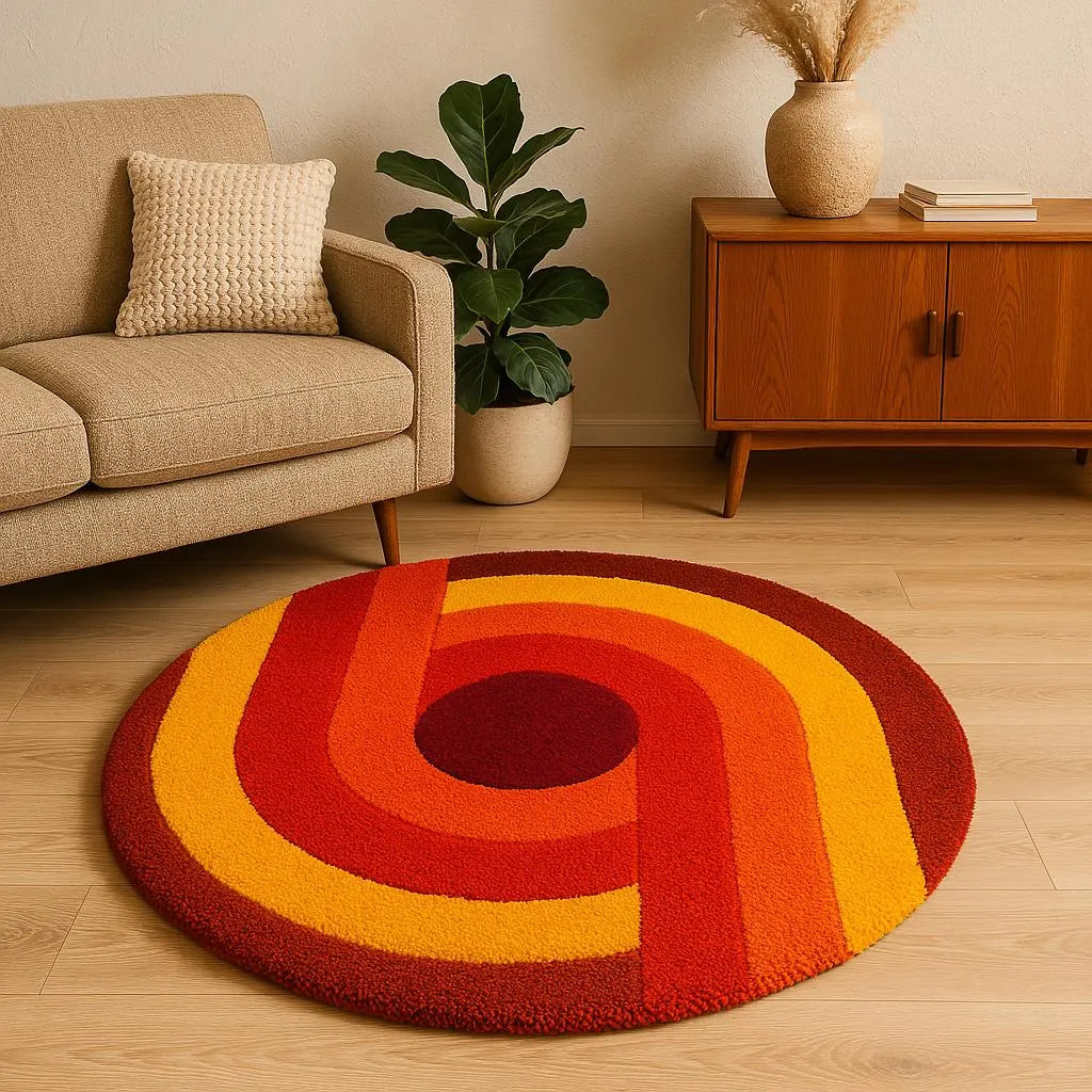 70s Vintage Circular Rug – Chromatic Circle Retro Style