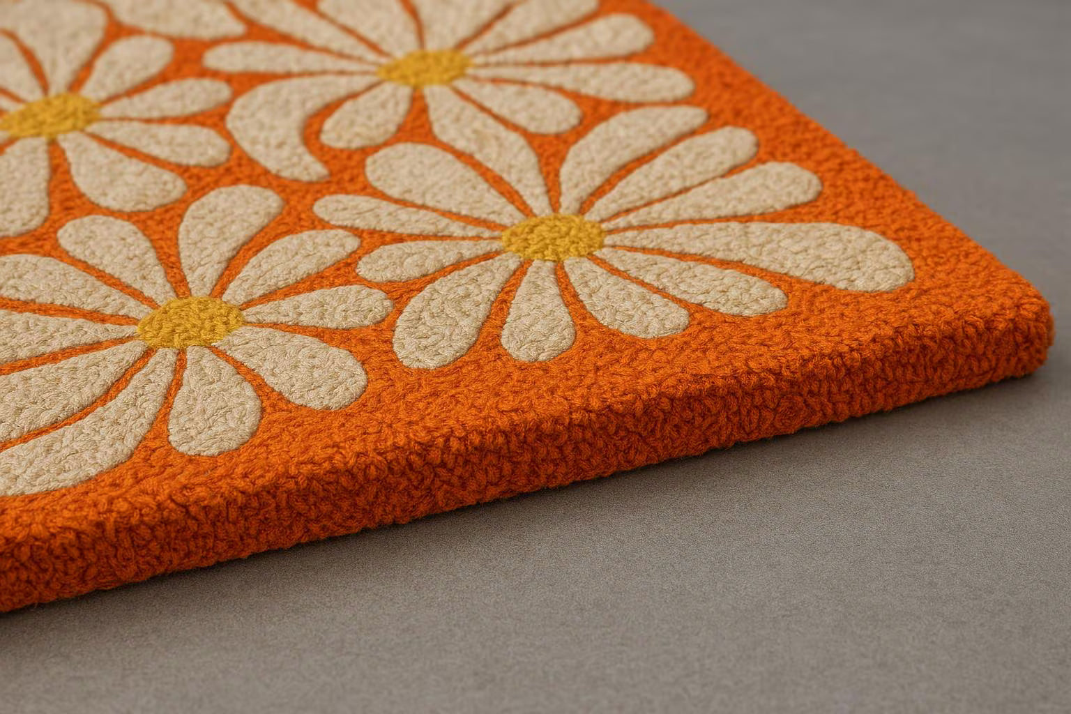 Vintage Flower Power Rug – 70s Retro Orange