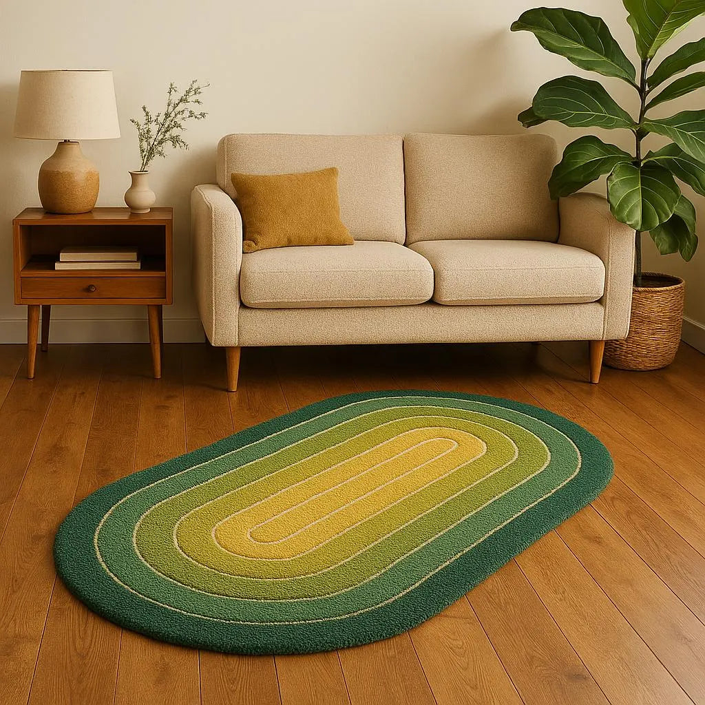 Vintage 70s Oval Rug – Green Gradient Retro Mood
