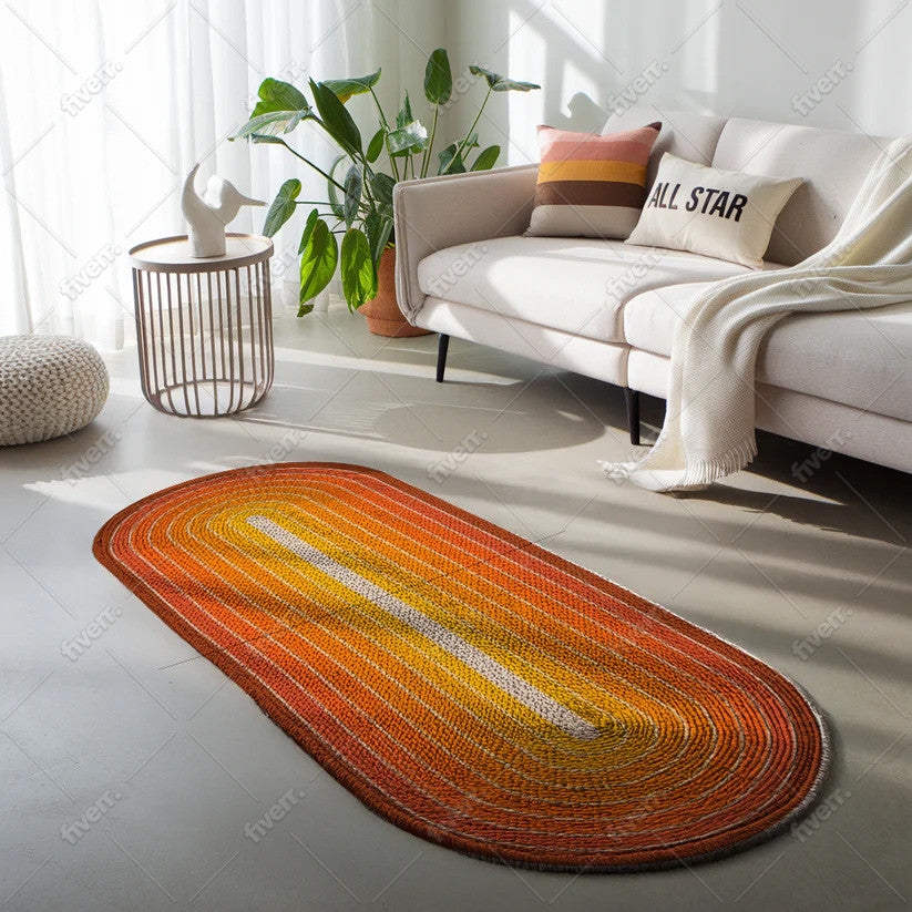 Retro Sunset Oval Rug