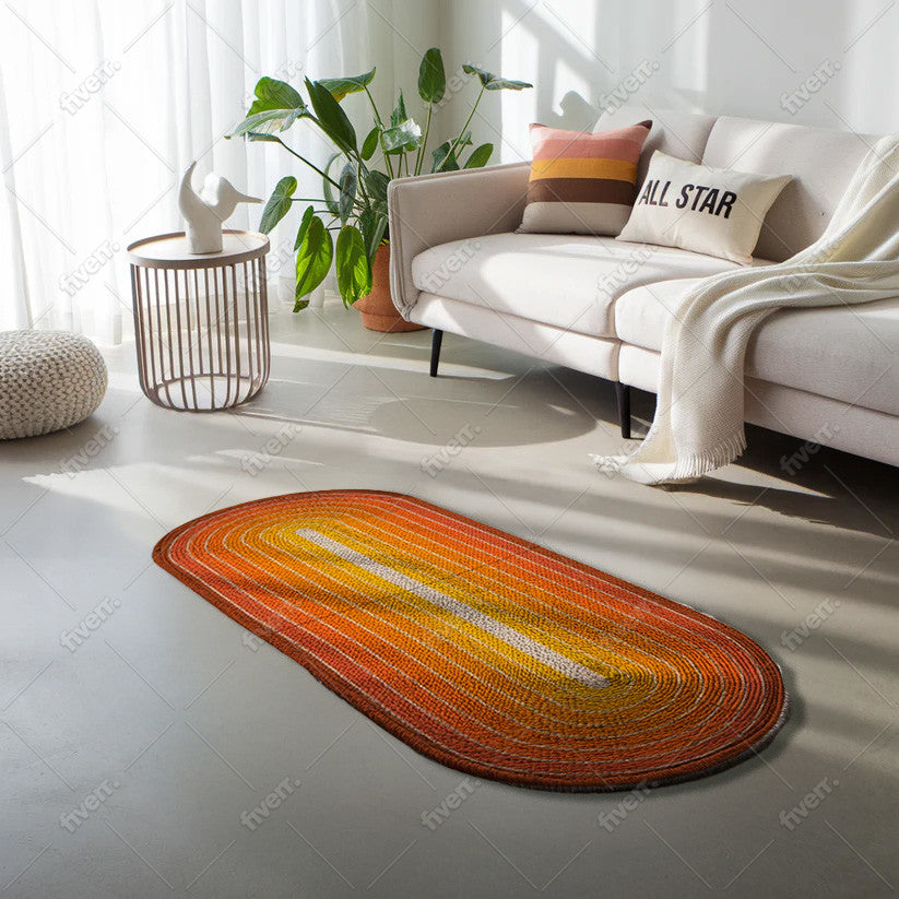 Retro Sunset Oval Rug