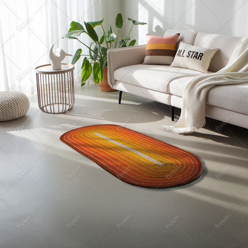 Retro Sunset Oval Rug